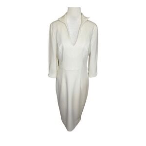 Black Halo Sheath Dress V-Neck Career Cocktail Party‎ Dress White Size 8